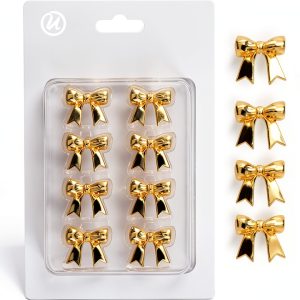 U Brands Mini Fashion Small Push Pins Set, Gold Bows, 8 Count, Office Supplies for Classroom or Office Decor, Cute Pins for Cork Bulletin Boards-0
