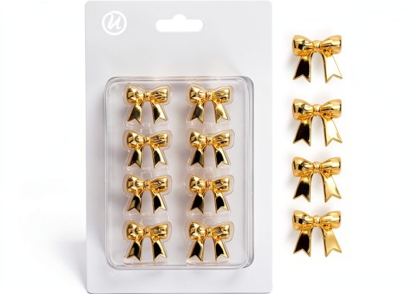 U Brands Mini Fashion Small Push Pins Set, Gold Bows, 8 Count, Office Supplies for Classroom or Office Decor, Cute Pins for Cork Bulletin Boards-0