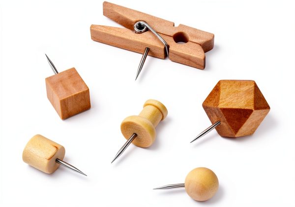 Wood Push Pins Dorbetar Thumb Tacks – Natural Wood, Silver-2