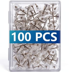 100 Pcs Clear Push Pins Tacks, Thumb Tacks, Reusable Flat Head Thumbtacks for Bulletin Board, Wall Displays and Hanging, Maps, Posters-0