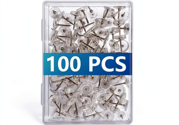 100 Pcs Clear Push Pins Tacks, Thumb Tacks, Reusable Flat Head Thumbtacks for Bulletin Board, Wall Displays and Hanging, Maps, Posters-0