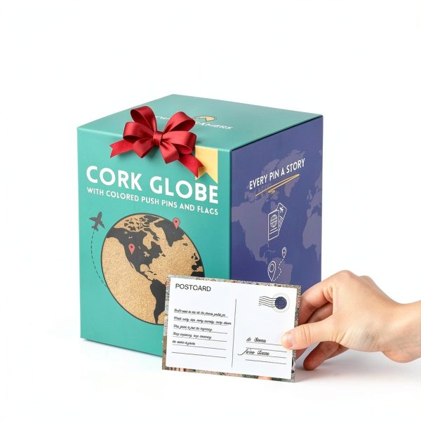Medium Cork Globe 9.4" Tall by Two Dreamers Push Pin Map with Flags-6