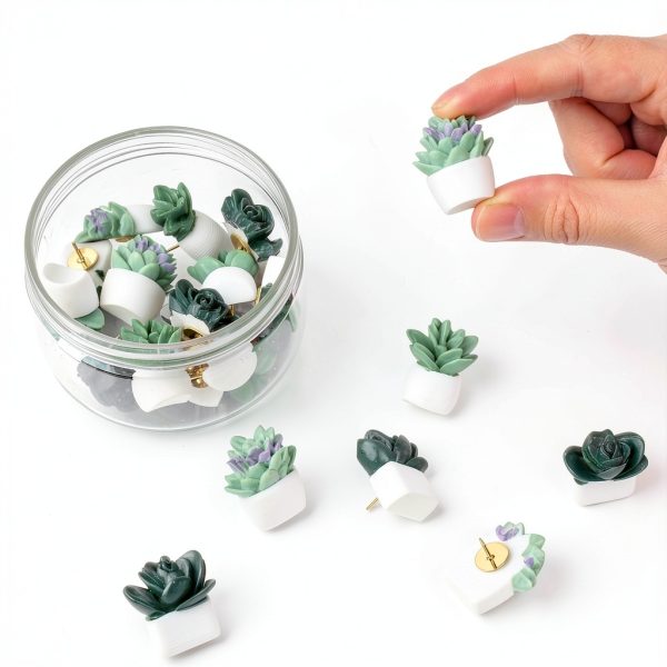 20 Pieces Cute Succulent Plants Decorative Push Pins Colorful Floret Thumbtacks for Photo Wall, Feature Wall, Whiteboard, Cork Board, Map, Bulletin Board, Office or Home (Three Assorted Styles)-3