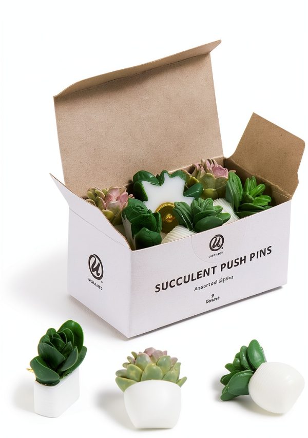 U Brands Succulent Push Pins Set, Office Supplies, Three Assorted Styles, 9 Count-0