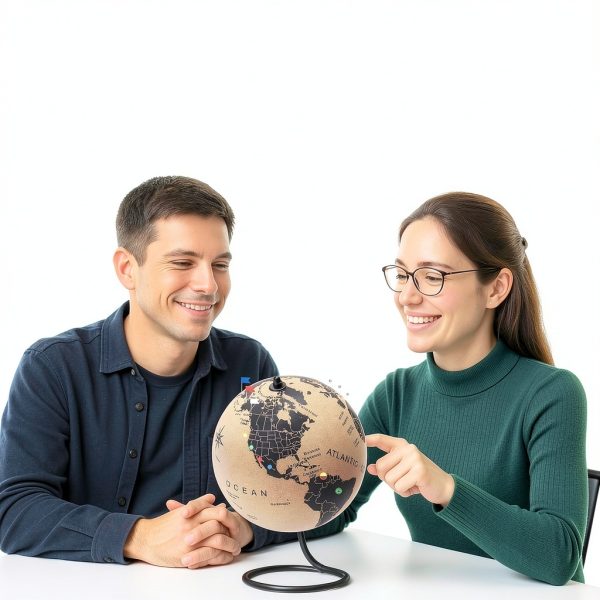 Medium Cork Globe 9.4" Tall by Two Dreamers Push Pin Map with Flags-2