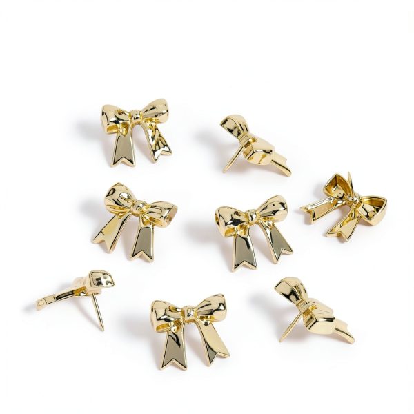 U Brands Mini Fashion Small Push Pins Set, Gold Bows, 8 Count, Office Supplies for Classroom or Office Decor, Cute Pins for Cork Bulletin Boards-1