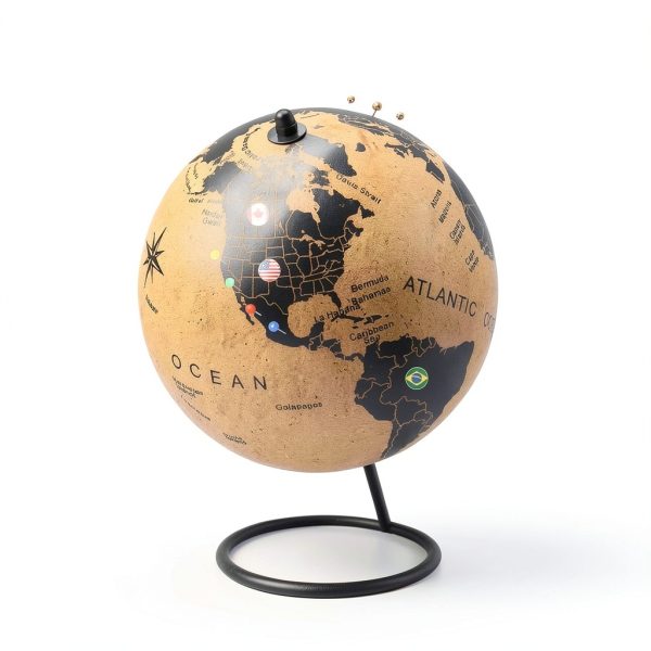Medium Cork Globe 9.4" Tall by Two Dreamers Push Pin Map with Flags-1