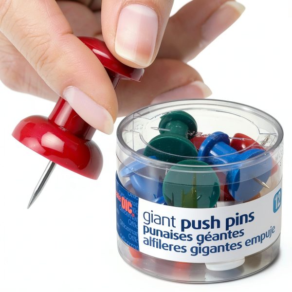 Officemate Giant Push Pins 1.5 Inch Assorted Colors Tub of 12-0
