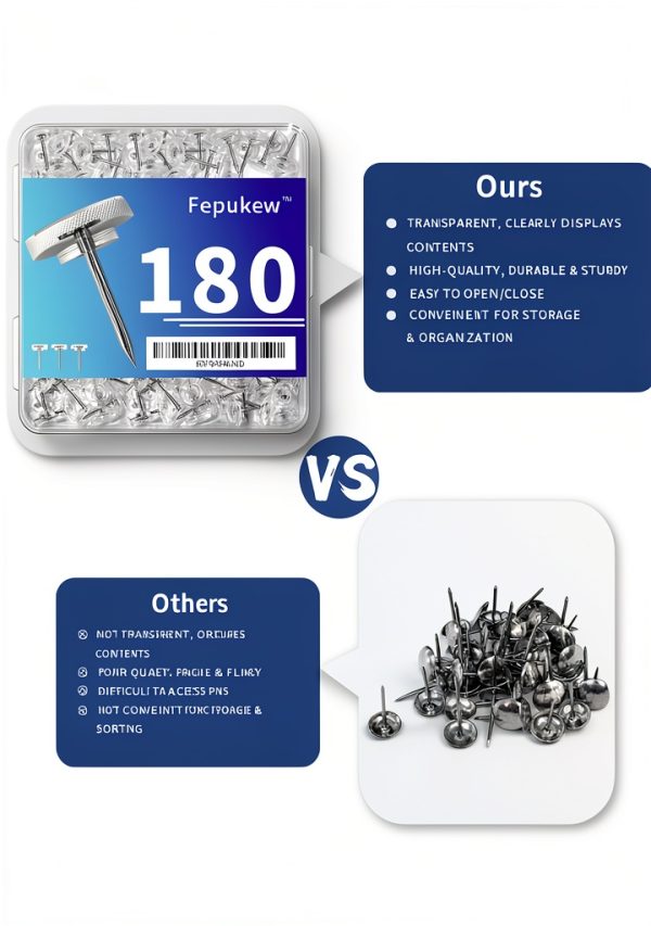 Clear Thumb Tacks 180-Pack Heavy Duty Push Pins by Fepukew Transparent-3