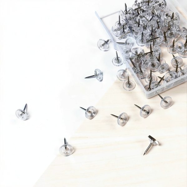 100 Pcs Clear Push Pins Tacks, Thumb Tacks, Reusable Flat Head Thumbtacks for Bulletin Board, Wall Displays and Hanging, Maps, Posters-2