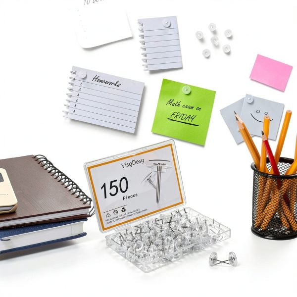 Clear Push Pins 150pcs Transparent Box VisgDesg Thumb Tacks-5